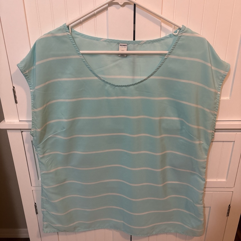 Old Navy Light Blue Striped Scoop Neck Top Size Large